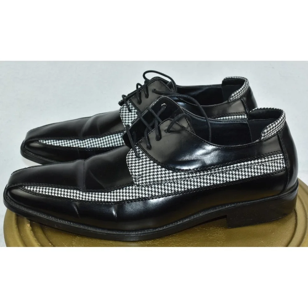 Bolano Men Dress Shoes Size 11 Black and White Oxford Houndstooth Print